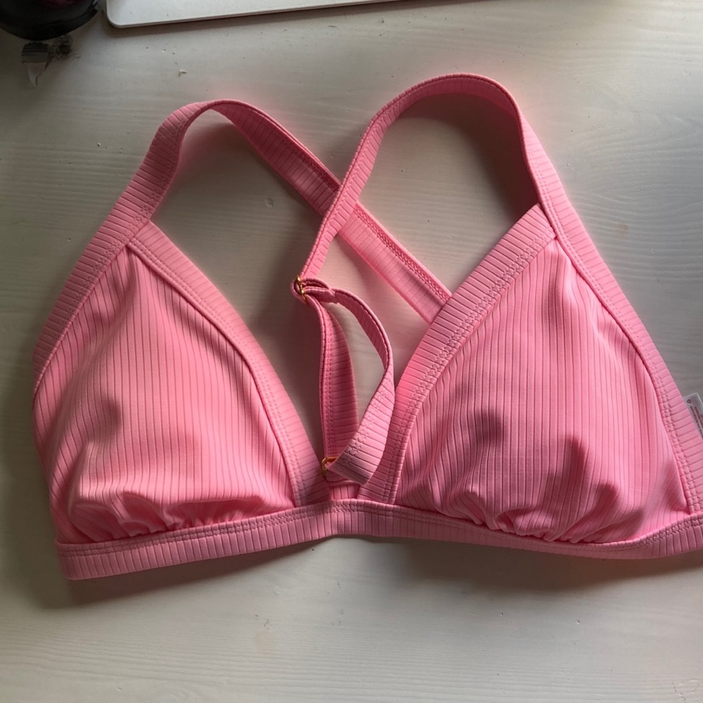 Juniors Sustainably Made Ribbed Triangle Bikini Top Xhilaration M Pink L